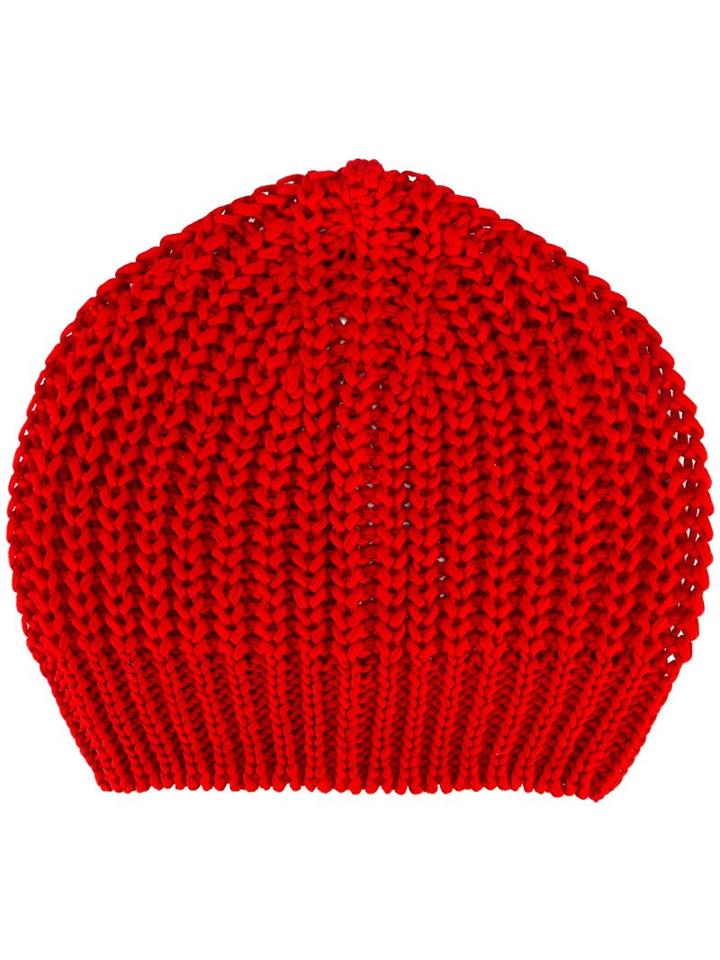 Rick Owens Ribbed Beanie, Adult Unisex, Red, Cotton