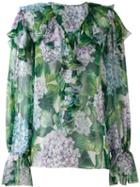 Dolce & Gabbana - Hydrangea Print Ruffled Blouse - Women - Silk - 44, Green, Silk