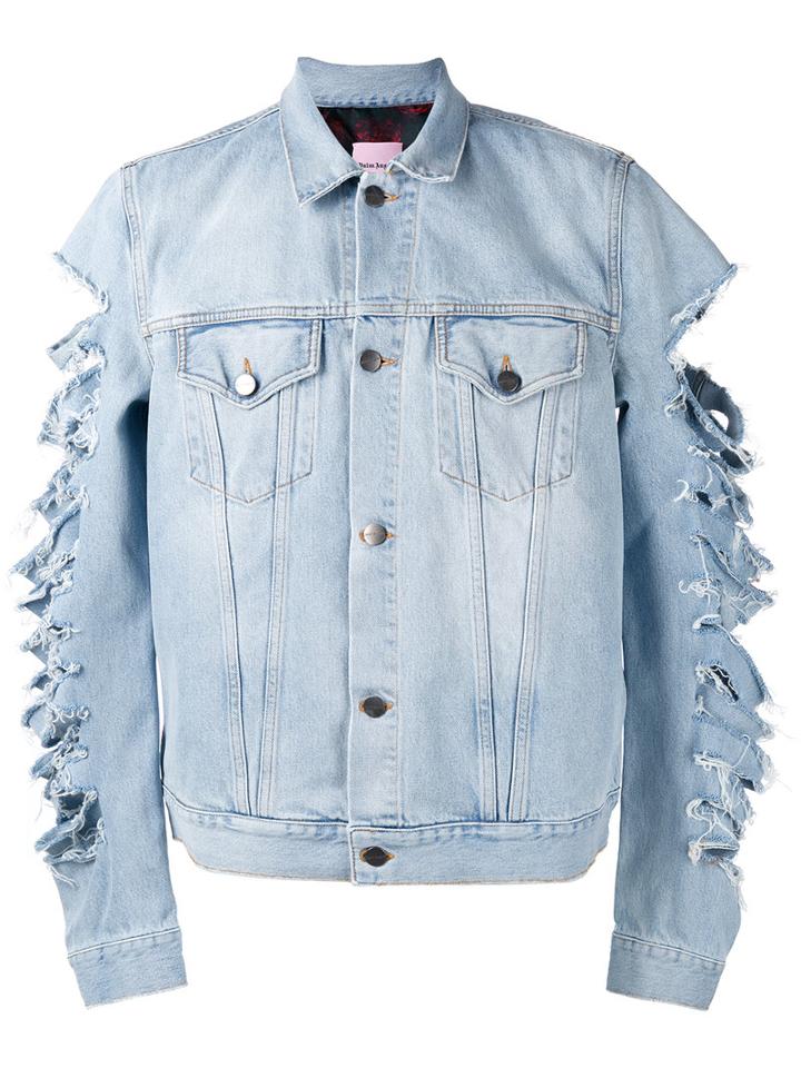 Palm Angels Cut-out Sleeves Denim Jacket, Men's, Size: Large, Blue, Cotton/polyester