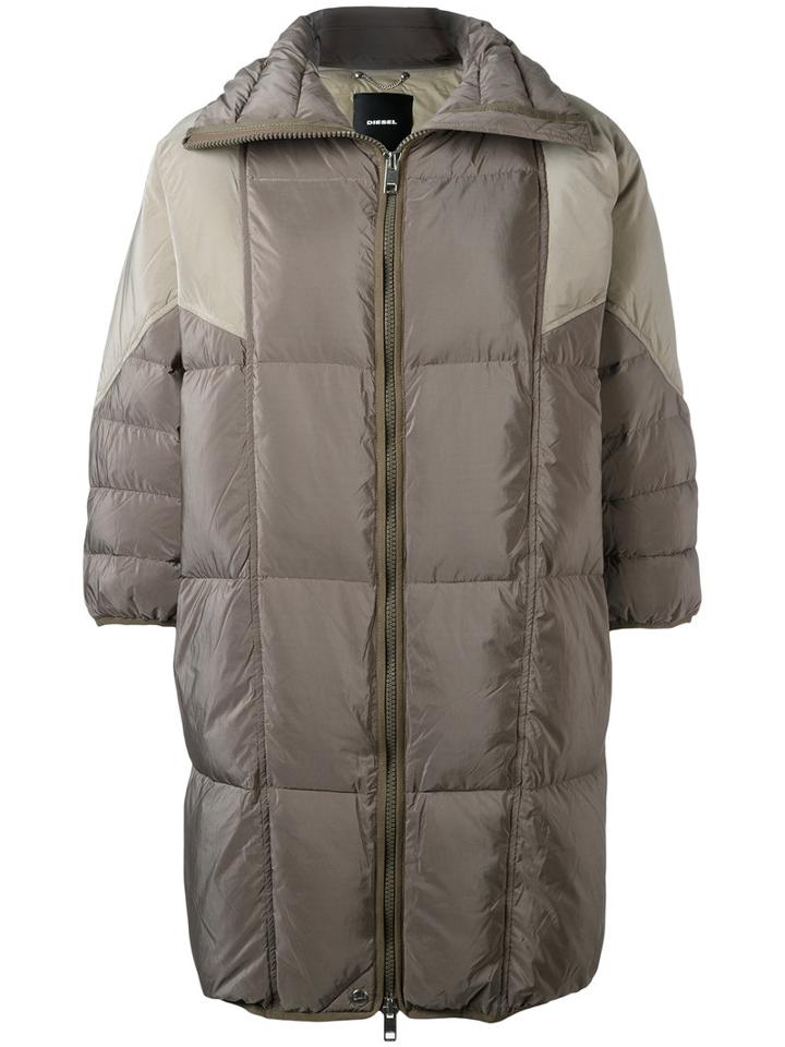 Diesel Three-quarters Sleeve Puffer Coat, Women's, Size: Medium, Brown, Polyester/nylon/feather Down