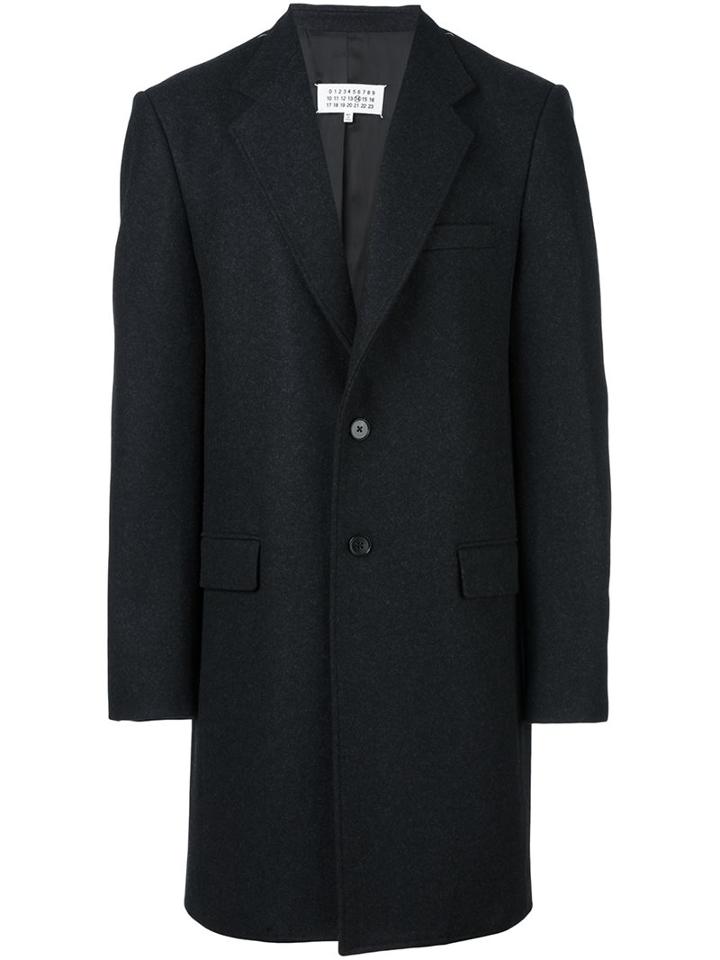 Maison Margiela Single Breasted Buttoned Coat, Men's, Size: 48, Black, Cotton/polyamide/viscose/wool