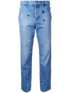 Muveil Embellished Boyfriend Jeans, Women's, Size: 36, Blue, Cotton