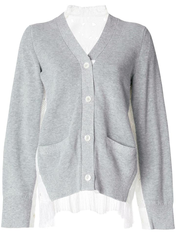 Sacai Broderie Anglaise Back Cardigan - Grey
