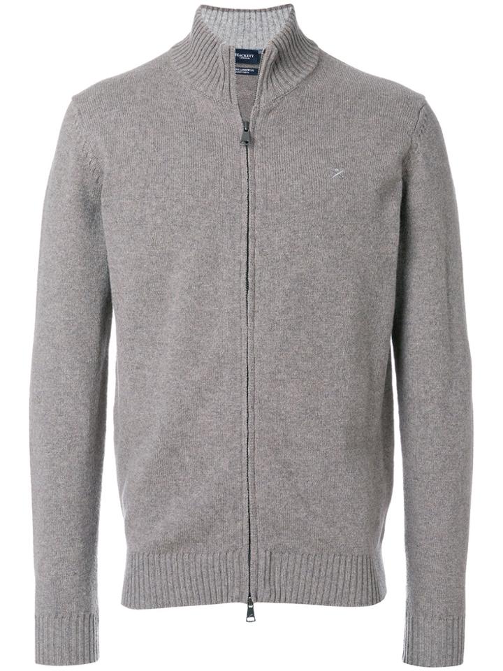 Hackett Funnel Neck Zipped Cardigan - Brown