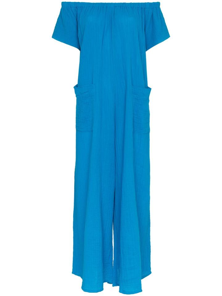 Mara Hoffman Blance Off-shoulder Cotton Jumpsuit - Blue