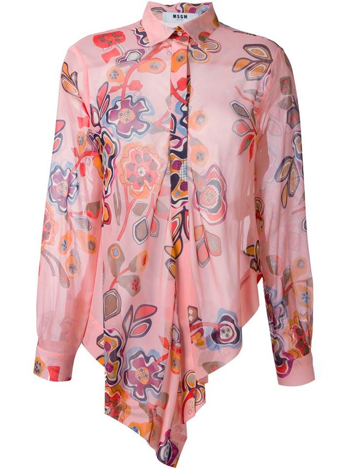 Msgm Asymmetric Floral Print Shirt, Women's, Size: 38, Pink/purple, Silk/polyester