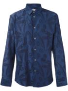 Paul & Joe Feather Print Shirt, Men's, Size: Large, Blue, Cotton