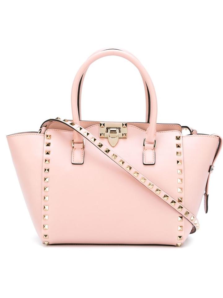 Valentino - 'rockstud' Trapeze Tote - Women - Calf Leather/metal (other) - One Size, Women's, Pink/purple, Calf Leather/metal (other)
