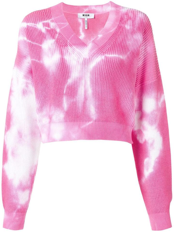 Msgm Cropped V-neck Sweatshirt - Pink