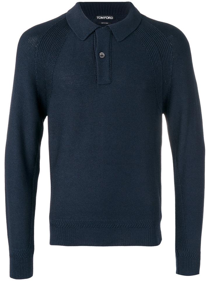 Tom Ford - Buttoned Neck Jumper - Men - Silk - 50, Blue, Silk