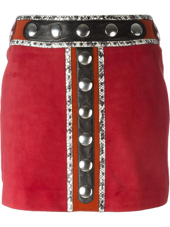 Roberto Cavalli Embellished Mini Skirt, Women's, Size: 40, Red, Goat Skin/silk