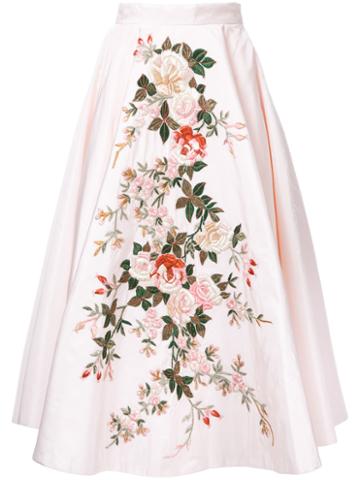 Eavis & Brown - Embroidered Full Midi Skirt - Women - Silk - S, Pink/purple, Silk