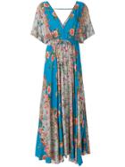 Black Coral Long Printed Dress - Blue