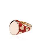 Alison Lou 14kt Yellow Gold Heart Signet Ring - Red