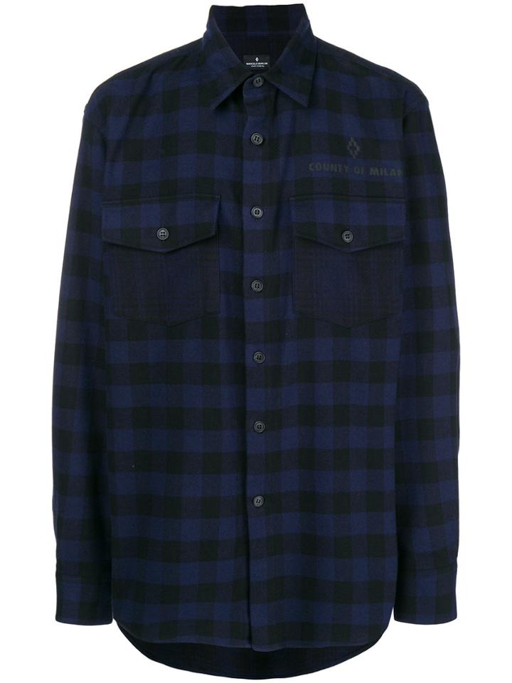 Marcelo Burlon County Of Milan Checked Lone Wolf Shirt - Blue