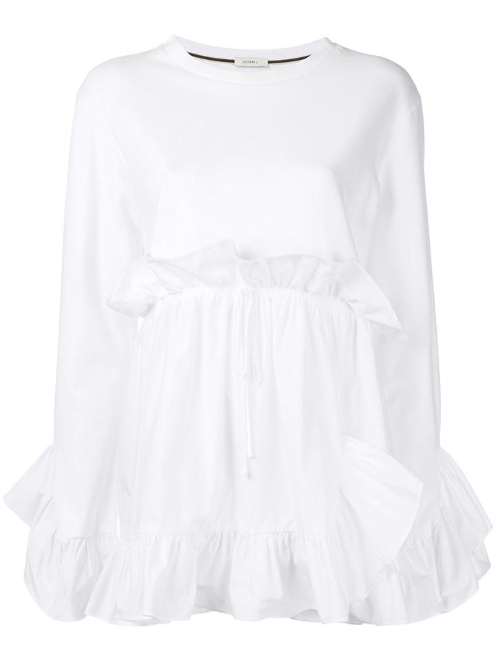 Goen.j Gathered Jersey And Poplin Top - White