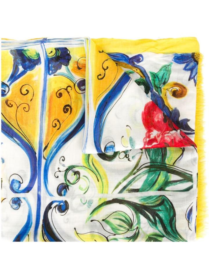 Dolce & Gabbana Majolica Print Scarf, Women's, Yellow/orange, Modal/cashmere