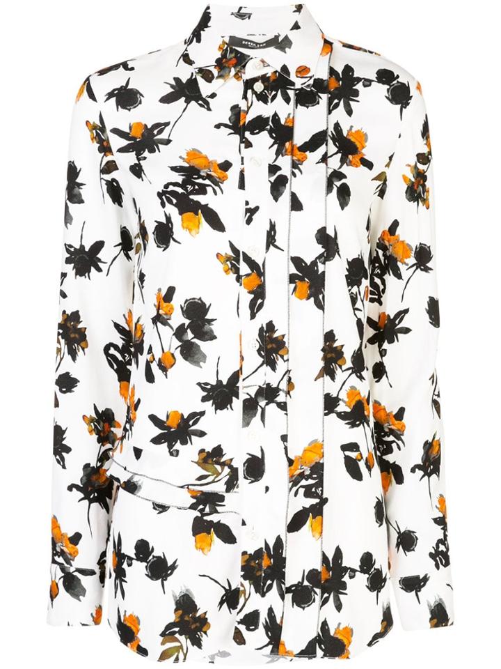 Derek Lam Floating Floral Long Sleeve Ruffle Edge Button-down Blouse -