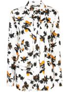 Derek Lam Floating Floral Long Sleeve Ruffle Edge Button-down Blouse -