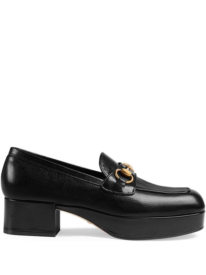Gucci Leather Platform Loafer With Horsebit - Black