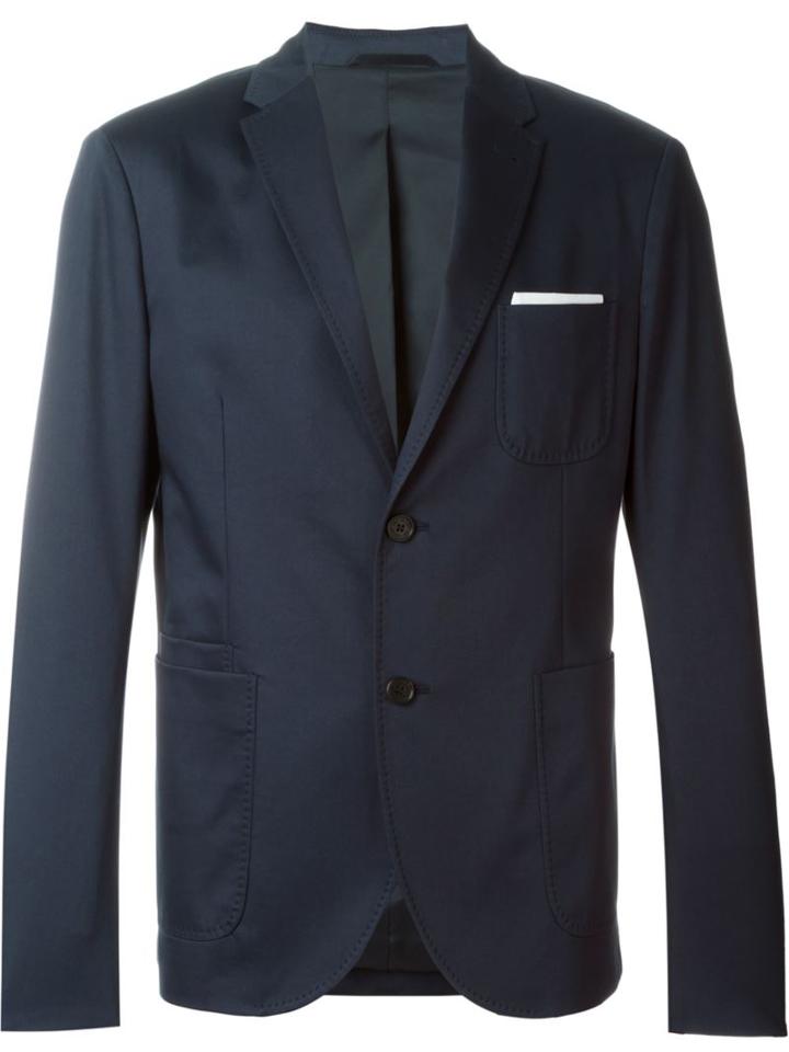 Neil Barrett Classic Casual Blazer, Men's, Size: 54, Blue, Cotton/spandex/elastane/viscose/polyester