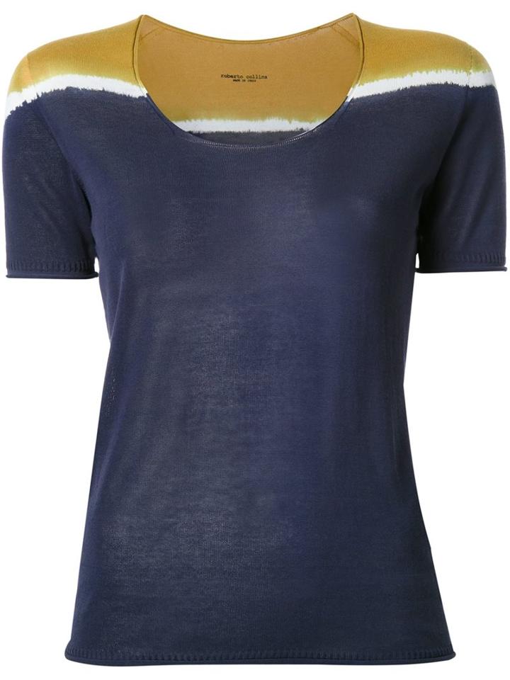 Roberto Collina Tri-tone Shortsleeved Knit T-shirt, Women's, Size: Xs, Blue, Cotton