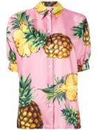 Dolce & Gabbana Pineapple Print Shirt, Women's, Size: 46, Pink/purple, Silk