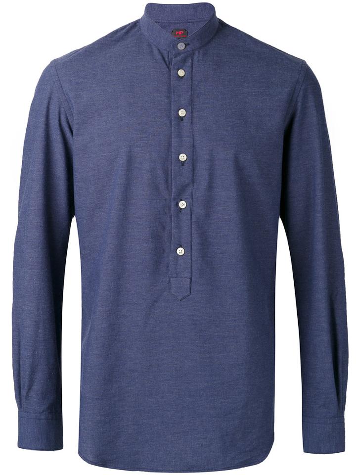 Mp Massimo Piombo - Collarless Shirt - Men - Cotton/polyester - 43, Blue, Cotton/polyester