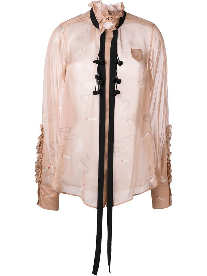 No21 - Bow Neck Ruffled Blouse - Women - Silk - 48, Pink/purple, Silk