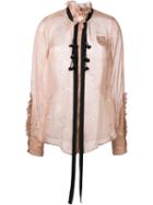 No21 - Bow Neck Ruffled Blouse - Women - Silk - 48, Pink/purple, Silk