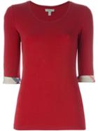 Burberry Brit House Check Cuffs T-shirt, Women's, Size: S, Red, Cotton/spandex/elastane