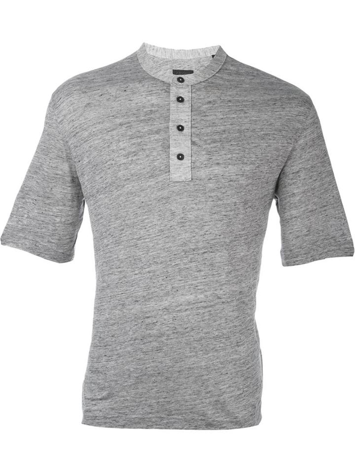 Z Zegna Henley T-shirt, Men's, Size: Large, Grey, Linen/flax