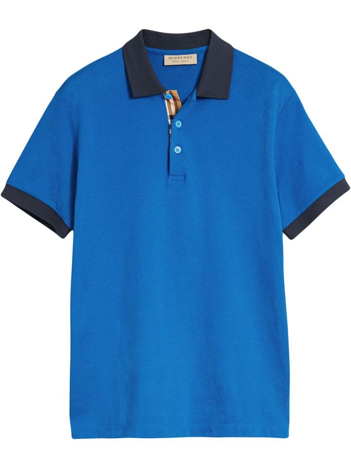 Burberry Contrast Collar Cotton Polo Shirt - Blue