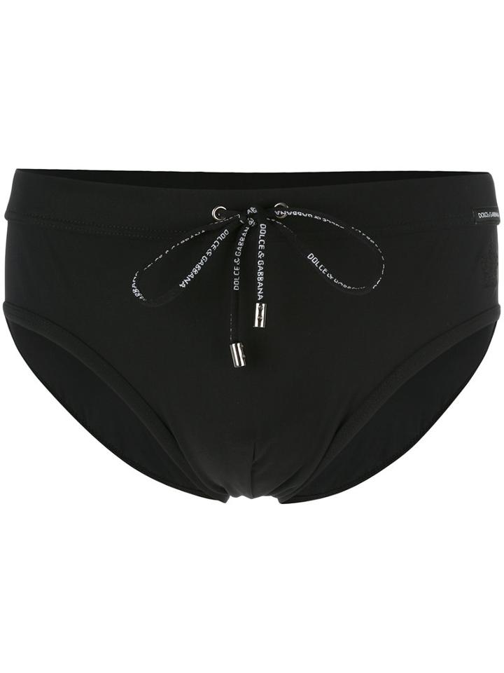 Dolce & Gabbana Drawstring Swim Briefs, Men's, Size: 4, Black, Polyamide/spandex/elastane
