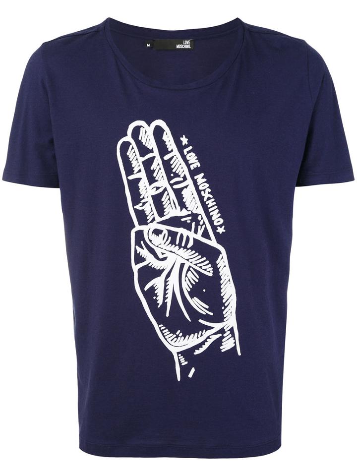 Hand Print T-shirt - Men - Cotton - S, Blue, Cotton, Love Moschino