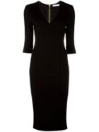 Pierre Balmain Fitted V Neck Dress, Women's, Size: 38, Black, Nylon/spandex/elastane/rayon