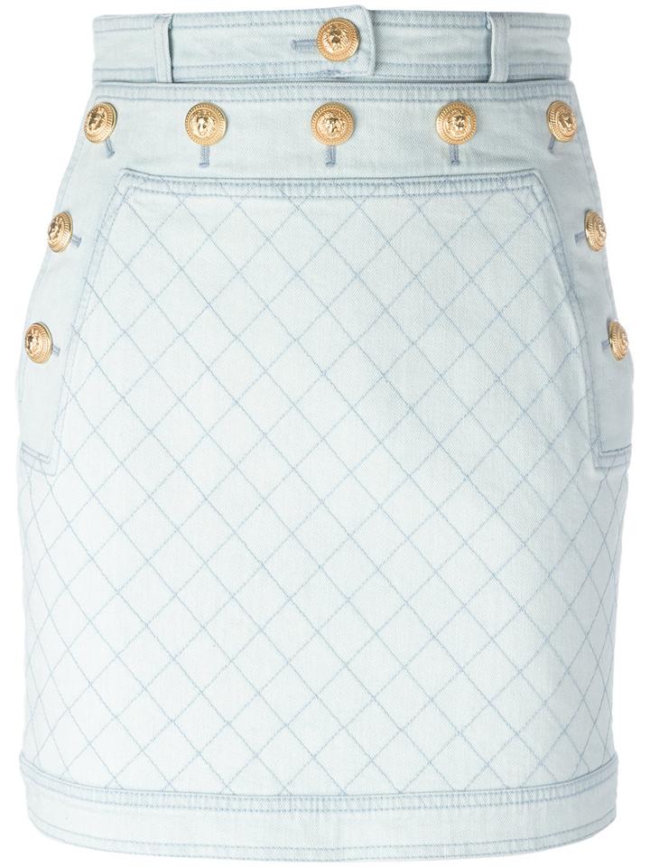 Balmain Gonna Frontali Denim Skirt, Women's, Size: 40, Blue, Cotton/spandex/elastane