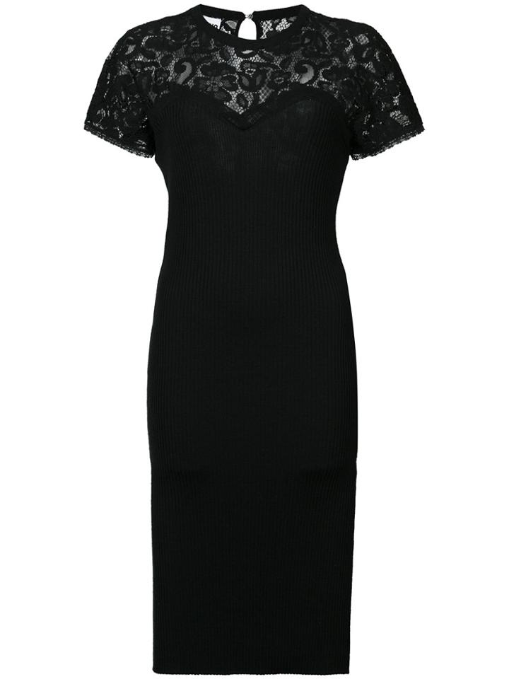 Moschino Lace Trimmed Rib Knit Dress - Black