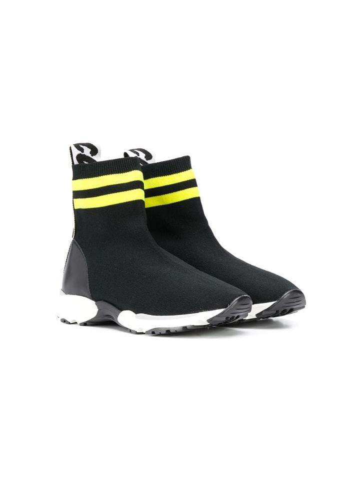 Stella Mccartney Kids Striped Sock Hi-top Sneakers - Black