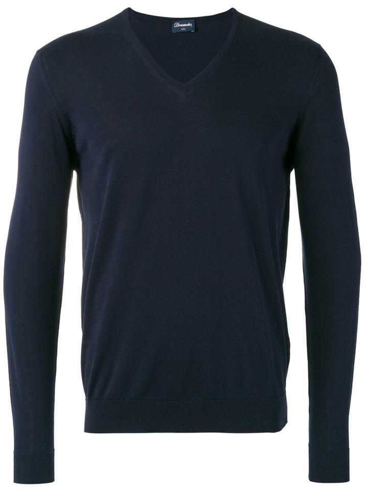 Drumohr V-neck Jumper, Men's, Size: 52, Blue, Cotton