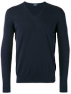 Drumohr V-neck Jumper, Men's, Size: 52, Blue, Cotton
