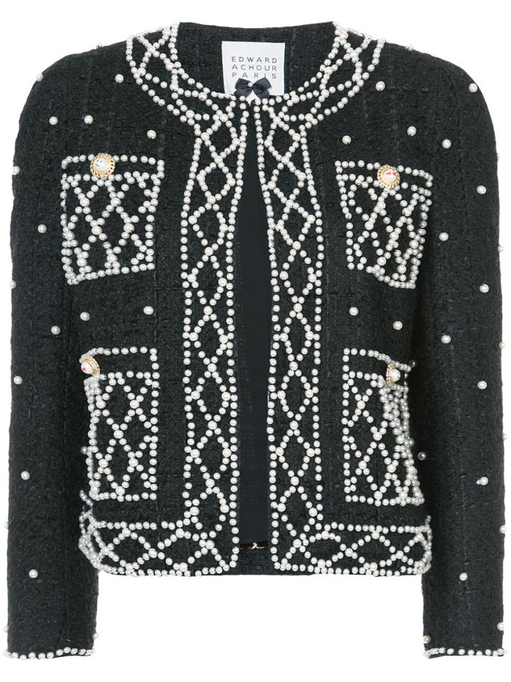 Edward Achour Paris Embellished Pearl Jacket - Black