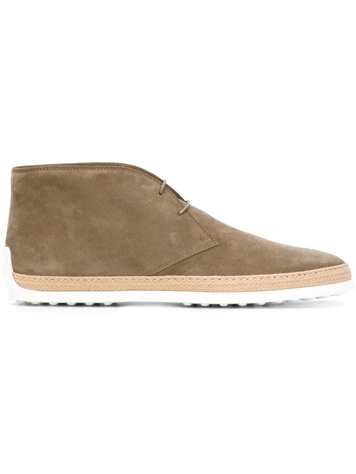 Tod S Braided Trim Desert Boots, Men's, Size: 8.5, Grey, Leather/raffia/rubber