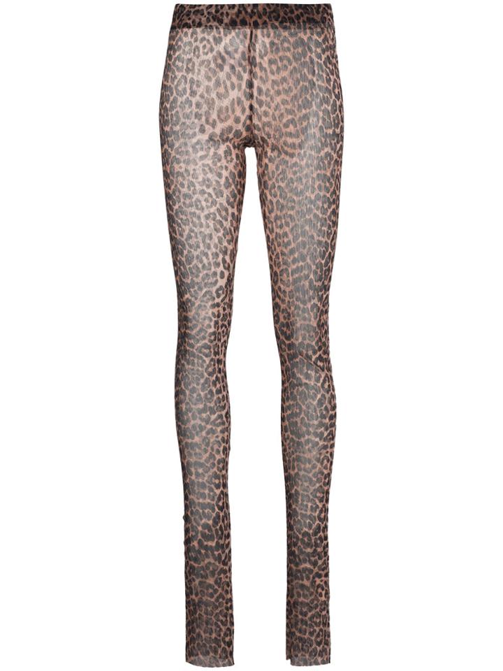 Ganni Leopard Print Tilden Sheer Mesh Leggings - Brown