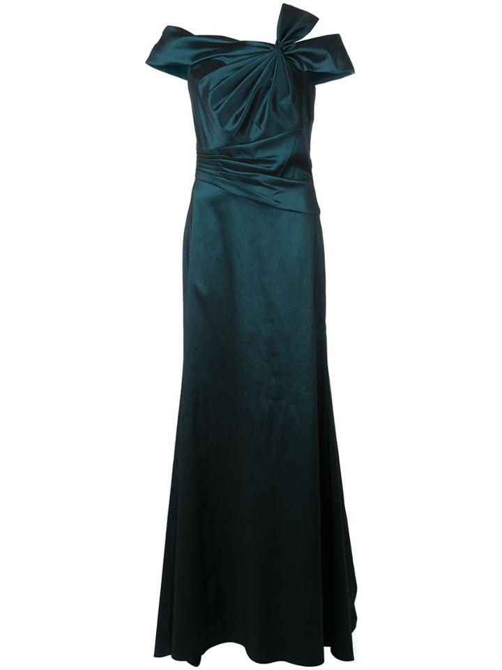 Tadashi Shoji Ruched Bardot Gown - Blue
