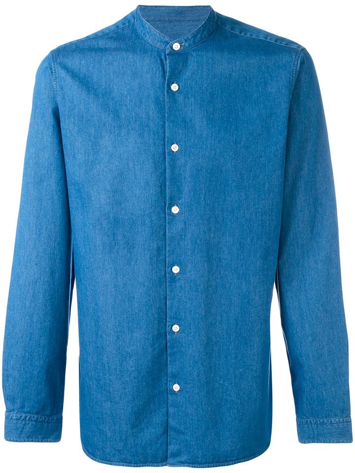 Z Zegna - Chambray Collarless Shirt - Men - Cotton - S, Blue, Cotton
