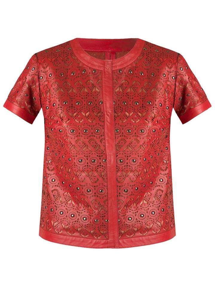 Andrea Bogosian Lace Blouse, Women's, Size: P, Red, Leather