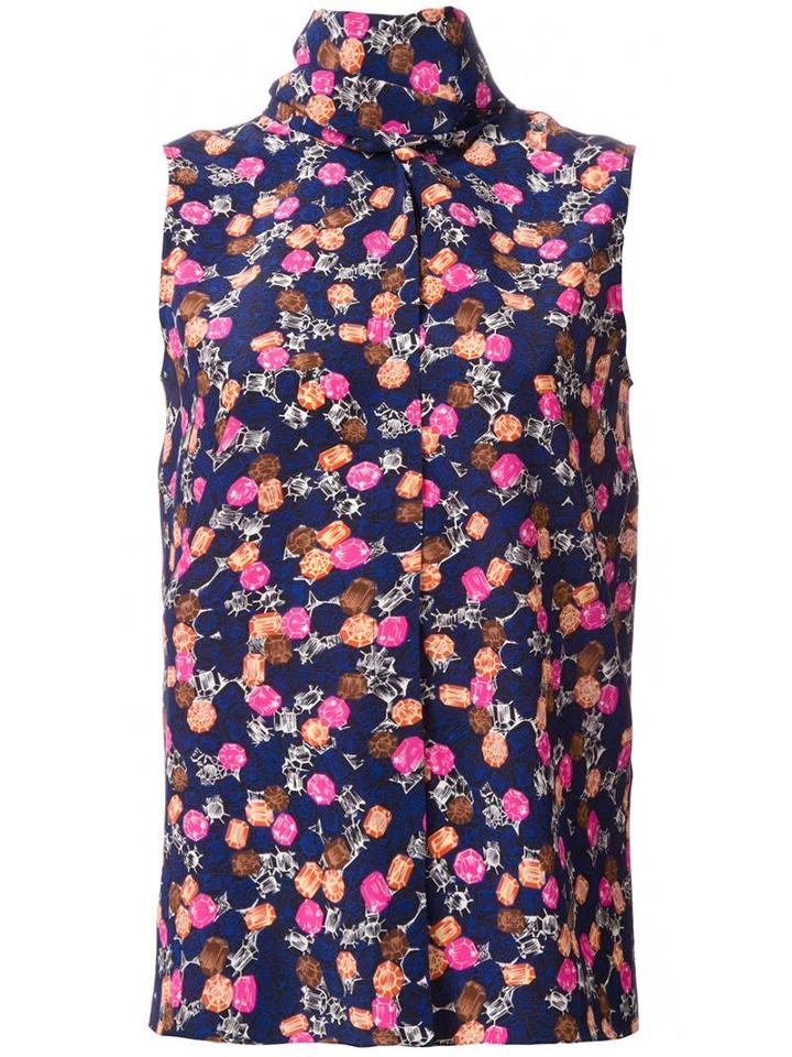Victoria Beckham Floral Print Tank Top, Women's, Size: 12, Black, Silk