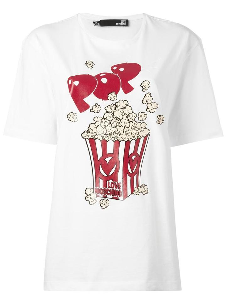 Love Moschino Popcorn Print T-shirt, Women's, Size: 40, White, Cotton