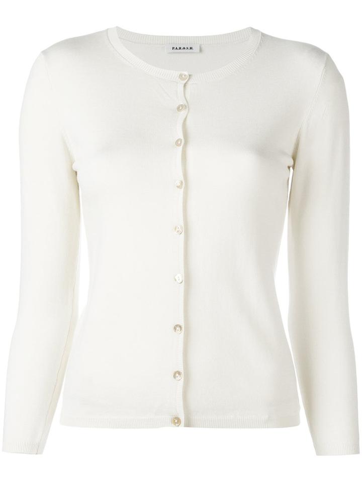 P.a.r.o.s.h. Classic Cardigan, Size: Large, White, Silk/spandex/elastane